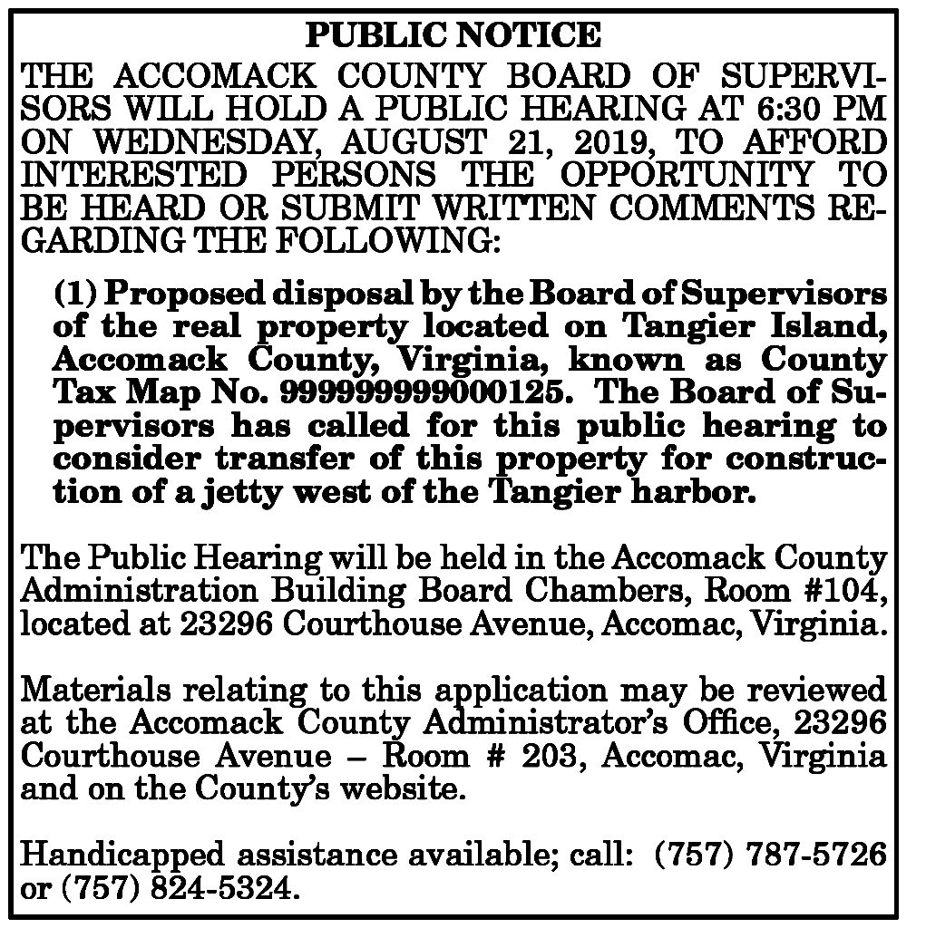 Public Hearing Tangier Property