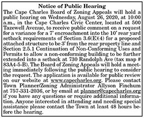 Cape Charles BZA Public Hearing 8.14, 8.21