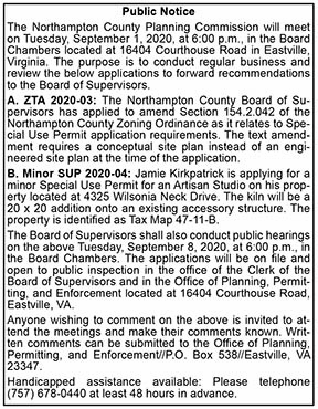 Northampton County Planning Commission Meeting Notice 8.14, 8.21