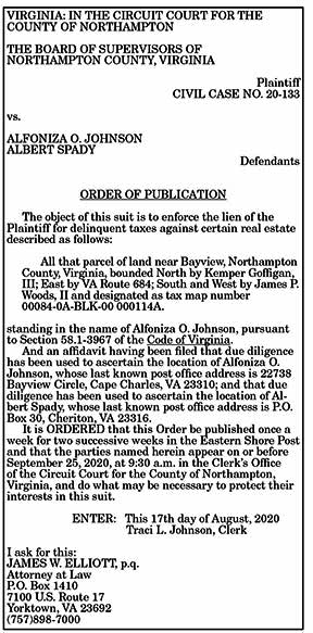 Order of Publication Johnson 8.21, 8.28