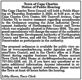 Town of Cape Charles Notice of Public Hearing 8.21