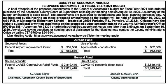 Accomack Proposed Amendment to FY 2021 Budget 9.4, 9.11