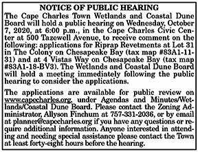 Cape Charles Town Wetlands and Coastal Dune Board will hold Public Hearing 9.18, 9.25