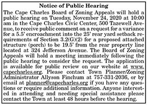 Cape Charles Board of Zoning Appeals Public Hearing 11.6, 11.13