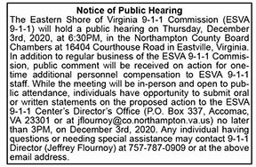 Eastern Shore of Virginia 9-1-1 Commission Public Hearing 11.27