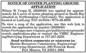 OYSTER Planting GROUND APPLICATION – Cropp 11.27, 12.4