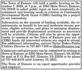 Town of Exmore Public Hearing CDBG Funding Comment 11.20