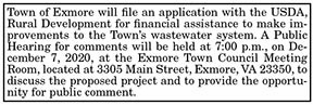 Town of Exmore Public Hearing Wastewater Financial Assistance 11.20