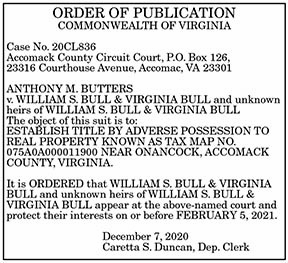 Order of Publication Butters vs. Bull – Establish Title 12.11, 12.18, 12.25, 1.1