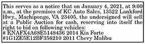 Public Vehicle Auction 12.11