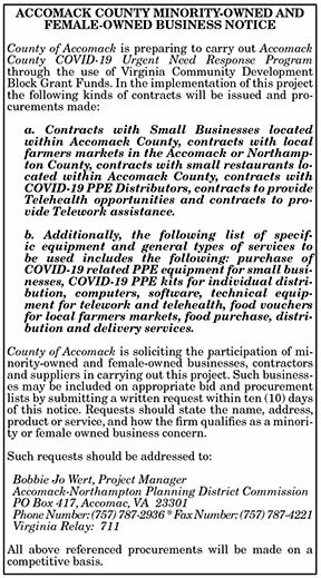 ACCOMACK COUNTY MINORITY-OWNED AND FEMALE-OWNED BUSINESS NOTICE 1.29