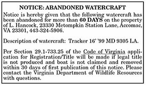 Abandoned Watercraft Notice 1.29, 2.5, 2.12