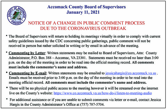 Accomack County Virtual Meeting Notice 1.15