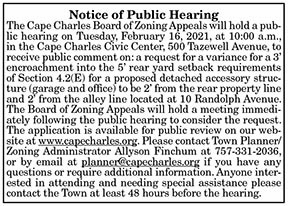Cape Charles Board of Zoning Appeals Public Hearing 1.29, 2.5