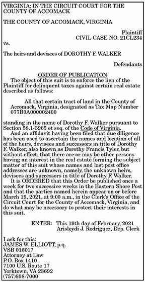 Order of Publication Walker 2.26, 3.5