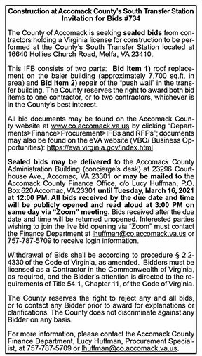 Construction at Accomack County’s South Transfer Station Invitation for Bids 3.5