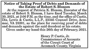 Proof of Debts and Demands of the Estate of Robert S. Bloxom 3.5