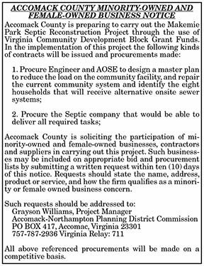 Accomack County Minority Owned and Female Owned Business Notice 4.9