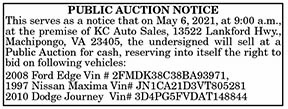 KC Auto Sales Public Car Auction 4.30