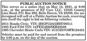 KT Cars LLC Public Car Auction 4.30
