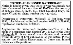 Notice – Abandoned Watercraft 4.30, 5.7, 5.14