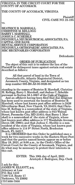 Order of Publication Marshall 4.23, 4.30