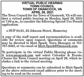 Virtual Public Hearing Town Council of Onancock 4.16