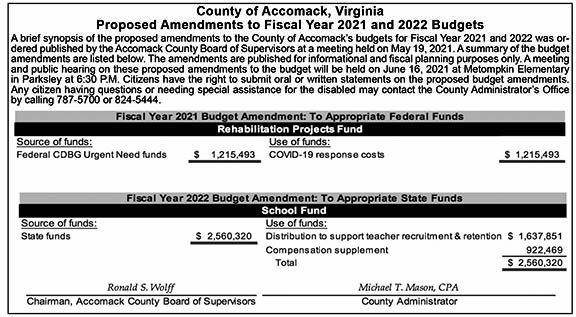 Accomack County Proposed Amendments to Fiscal Year 2021 and 2022 Budgets 6.4