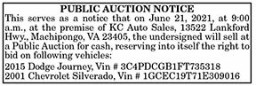 KC Auto Sales Public Auction Notice 6.11