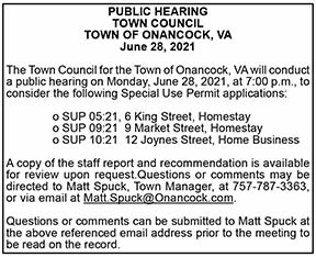Town of Onancock Public Hearing on Three Special Use Permit Application 6.11