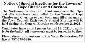 Notice of Special Elections for the Towns of Cape Charles and Cheriton 7.23