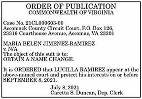 Order of Publication to Obtain a Name Change for Ramirez 7.16, 7.23, 7.30, 8.6
