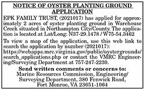 Oyster Planting Ground Application for EPK Family Trust 7.9, 7.16