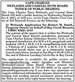 Cape Charles Wetlands and Coastal Dune Board Notice of Public Hearing 8.27, 9.3