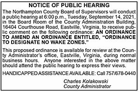 Northampton County No Wake Ordinance Amendment Public Hearing 8.27, 9.3