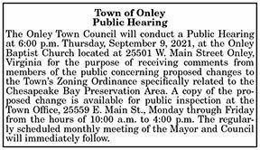 Town of Onley Public Hearing Zoning Ordinance 8.13