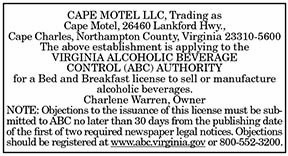 ABC License Cape Motel 10.1, 10.8