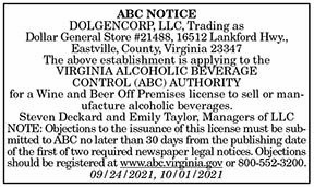 ABC Notice Dollar General Store 21488 9.24, 10.1