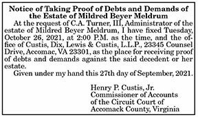 Notice of Taking Proof of Debts and Demands of the Estate of Mildred Beyer Meldrum 10.1