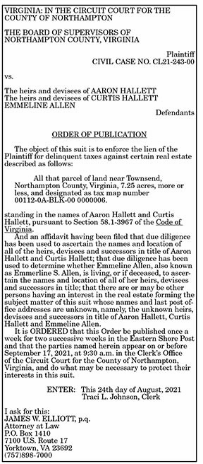 Order of Publication Hallett 9.3, 9.10