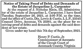 Proof of Debts and Demands of the Estate of Jacqueline L. Carpenter 9.10