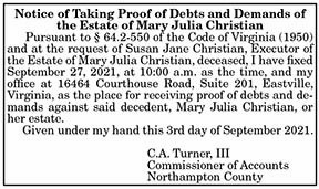 Proof of Debts and Demands of the Estate of Mary Julia Christian 9.10
