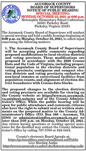 Accomack BOS Special Meeting 10.15, 10.22