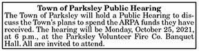 Town of Parksley Public Hearing on ARPA Funds 10.15, 10.22