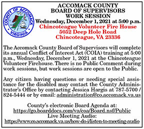 Accomack County Board of Supervisors Work Session 11.19, 11.26