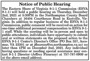 Eastern Shore of Virginia 911 Commission Public Hearing 11.26