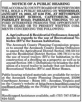 Accomack County Board of Supervisors Public Hearing 12.31, 1.7