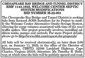 Chesapeake Bay Bridge and Tunnel District Rfm Welcome Center Septic System Modifications 12.10, 12.17