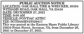 Oak Hall Tire & Wrecker Public Auction 12.24
