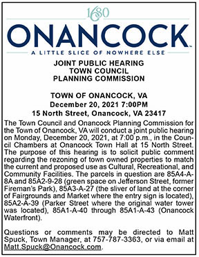 The Town Council and Onancock Planning Commission Joint Public Hearing Parks Rezone 12.10